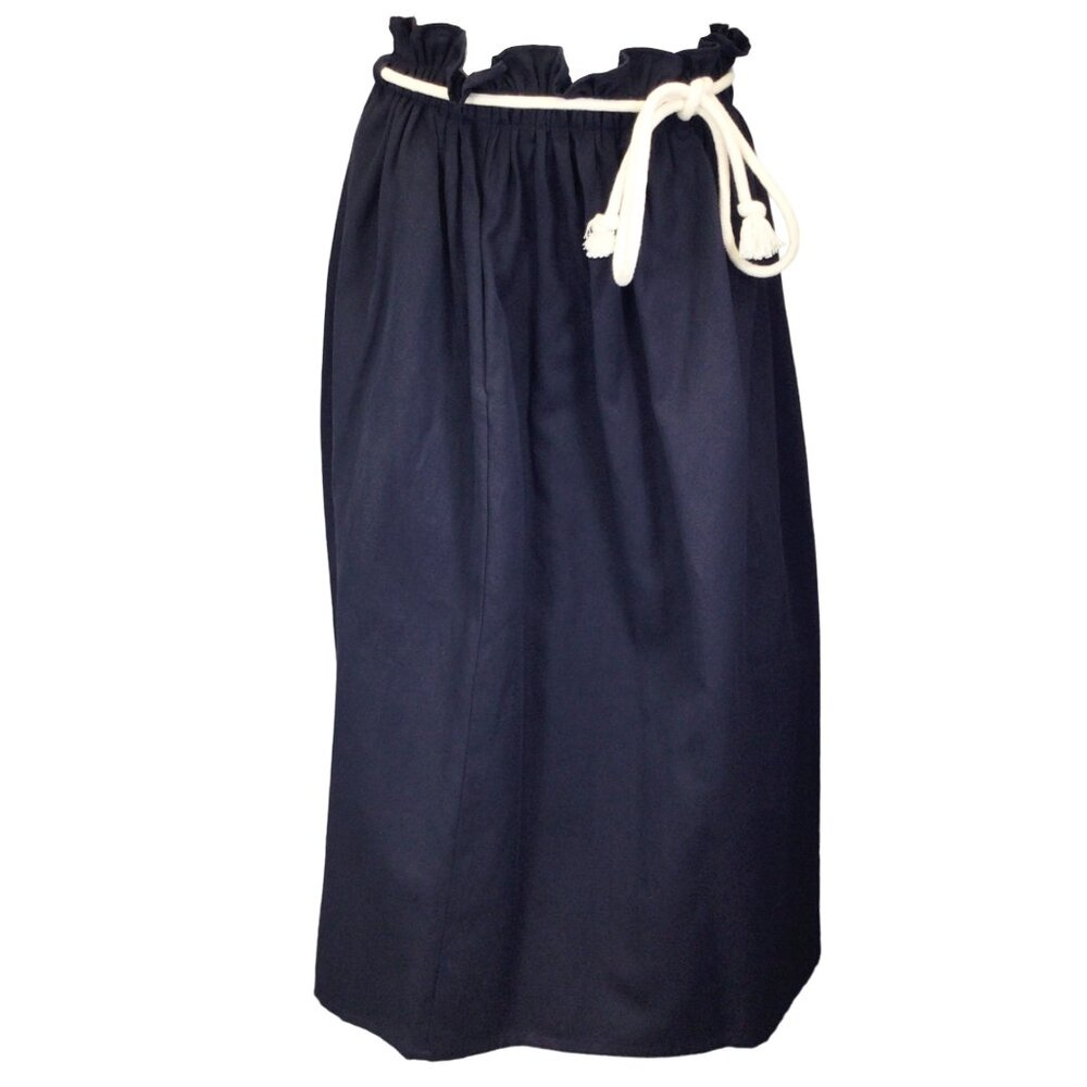 ATLANTIQUE ASCOLI NAVY BLUE LONG COTTON AND LINEN SKIRT